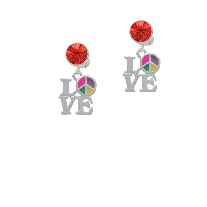 Love with Multicolored Peace Sign Crystal Clip On Earrings Image 4