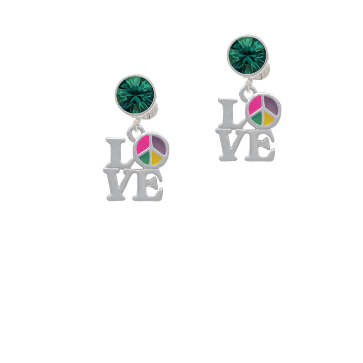 Love with Multicolored Peace Sign Crystal Clip On Earrings Image 6