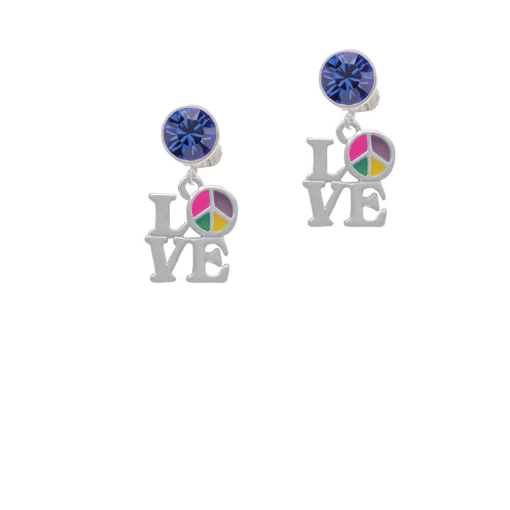 Love with Multicolored Peace Sign Crystal Clip On Earrings Image 7