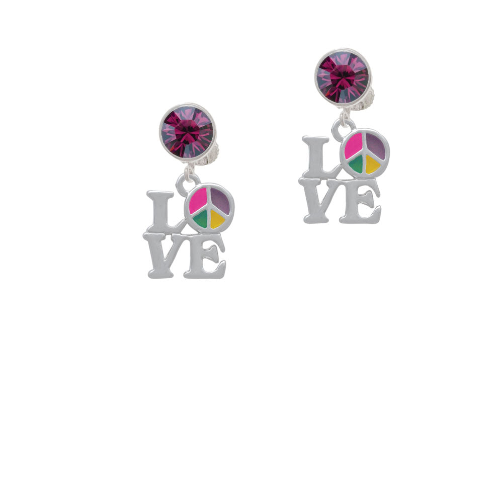 Love with Multicolored Peace Sign Crystal Clip On Earrings Image 8