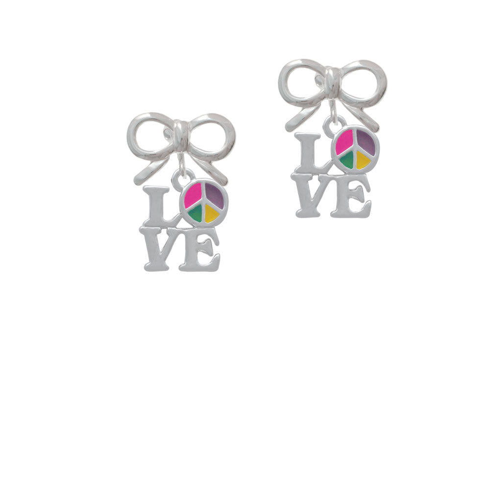 Love with Multicolored Peace Sign Crystal Clip On Earrings Image 9