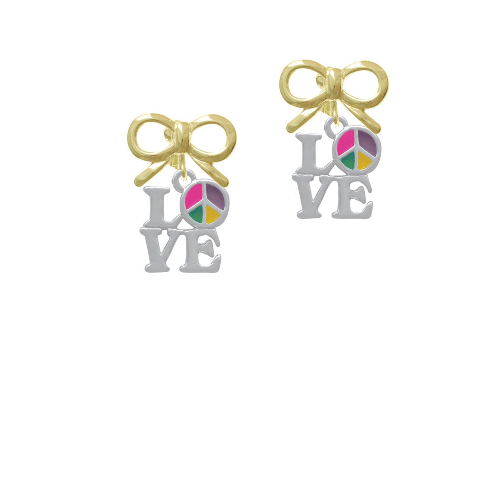 Love with Multicolored Peace Sign Crystal Clip On Earrings Image 10