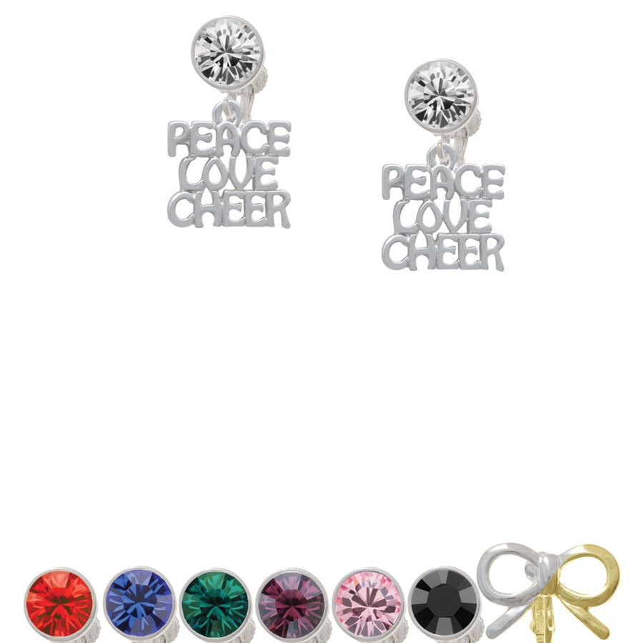 Medium Peace Love Cheer Crystal Clip On Earrings Image 1