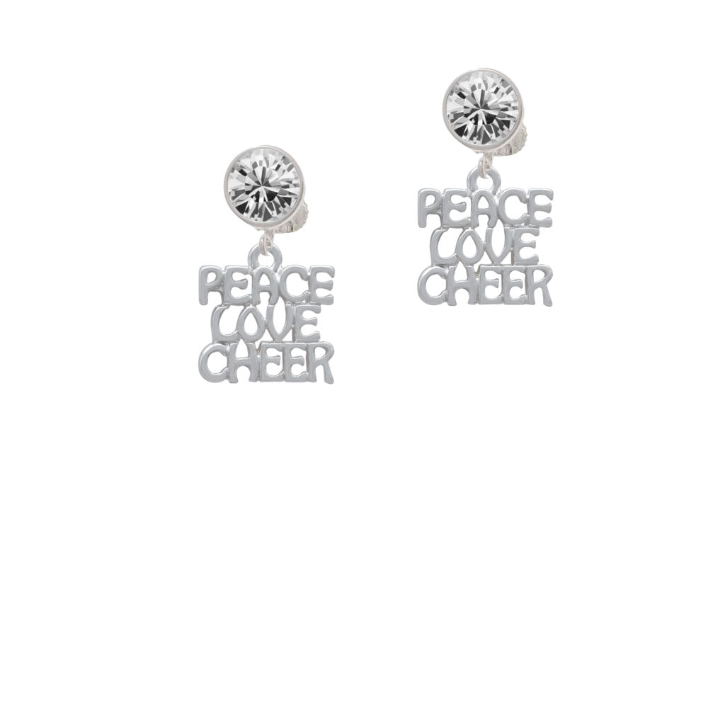 Medium Peace Love Cheer Crystal Clip On Earrings Image 2