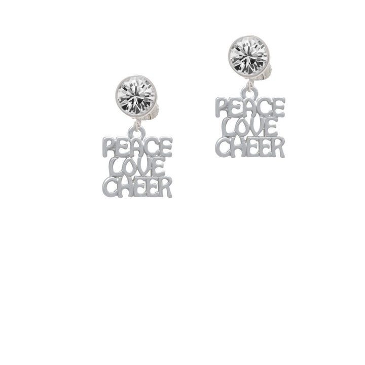 Medium Peace Love Cheer Crystal Clip On Earrings Image 1