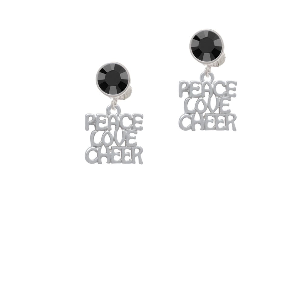 Medium Peace Love Cheer Crystal Clip On Earrings Image 1