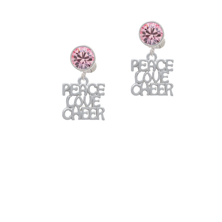 Medium Peace Love Cheer Crystal Clip On Earrings Image 4