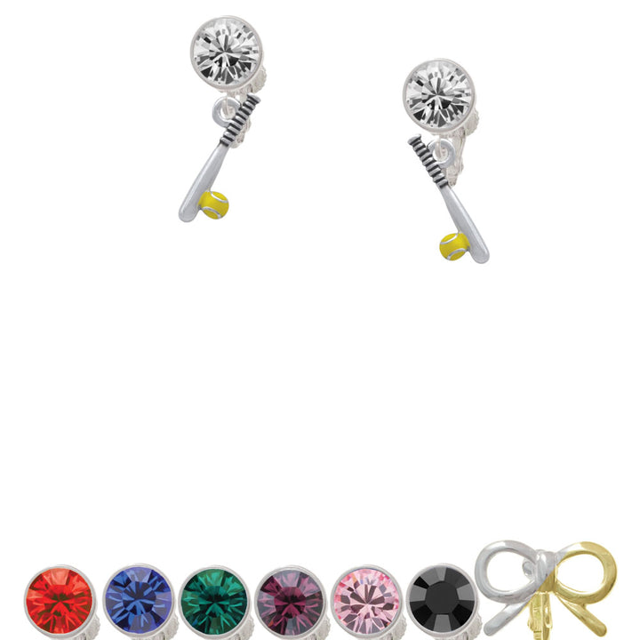 Enamel Softball and Bat Crystal Clip On Earrings Image 1