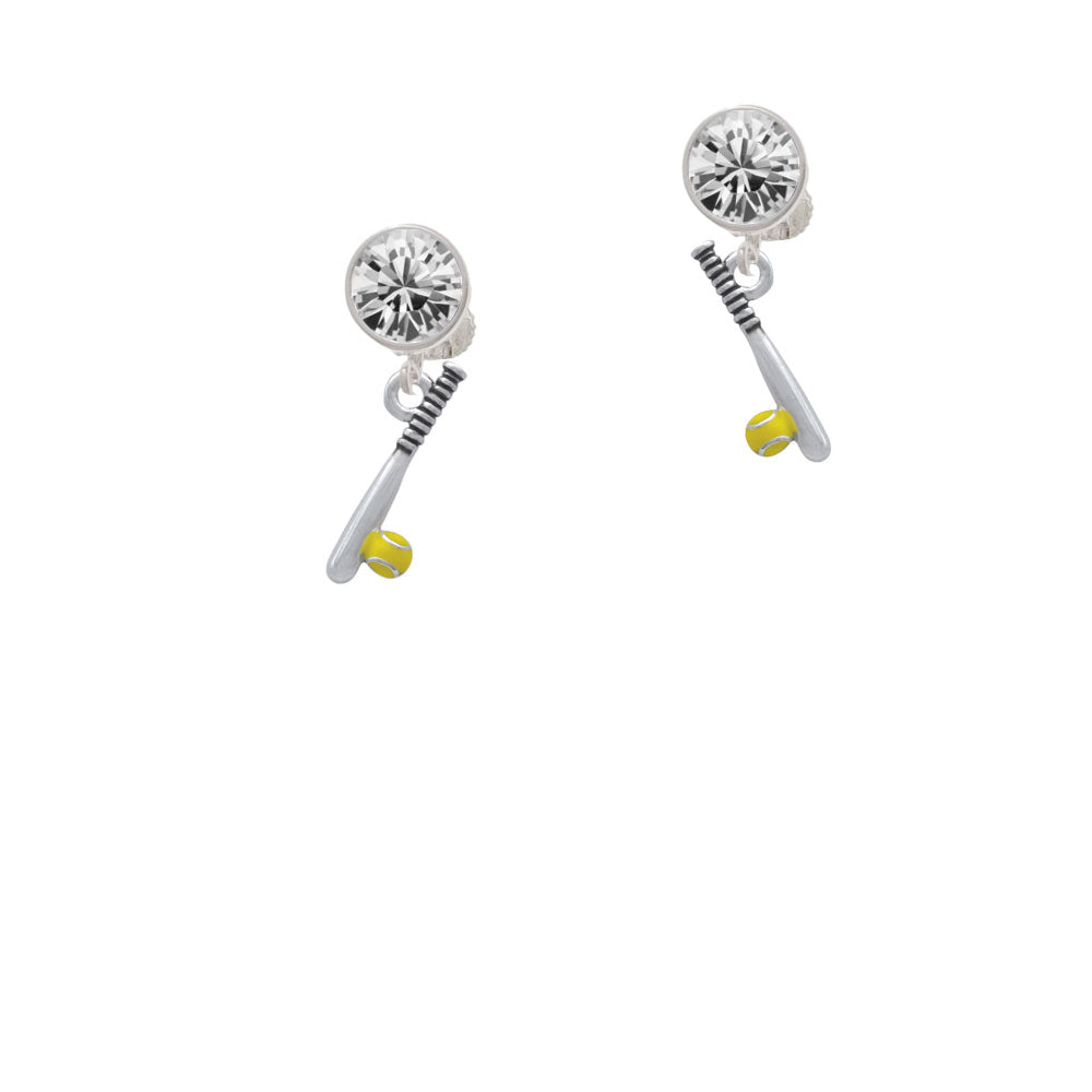 Enamel Softball and Bat Crystal Clip On Earrings Image 2