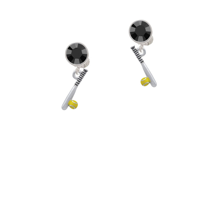 Enamel Softball and Bat Crystal Clip On Earrings Image 3