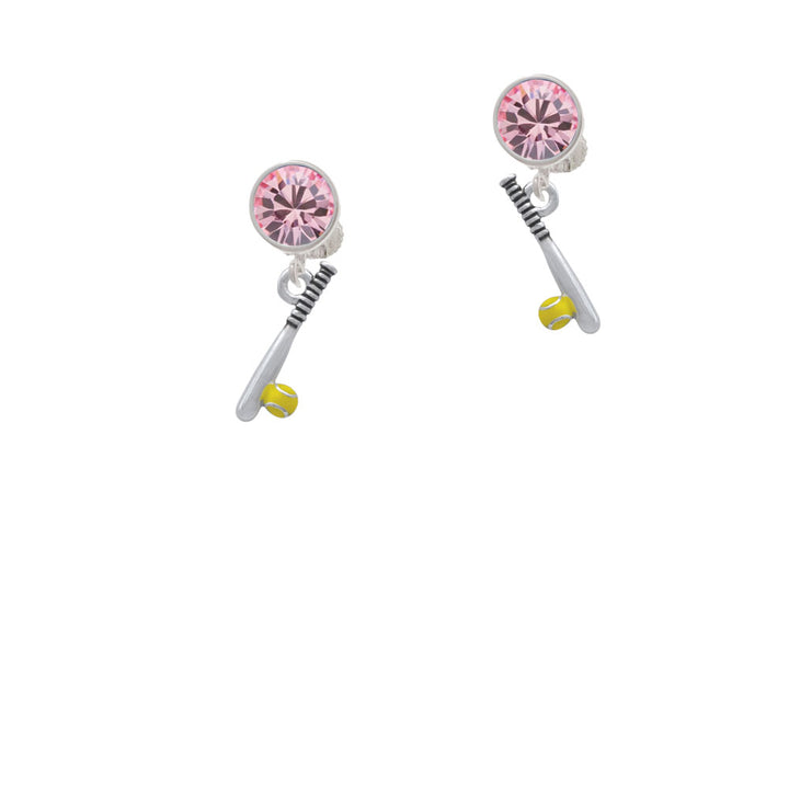 Enamel Softball and Bat Crystal Clip On Earrings Image 4