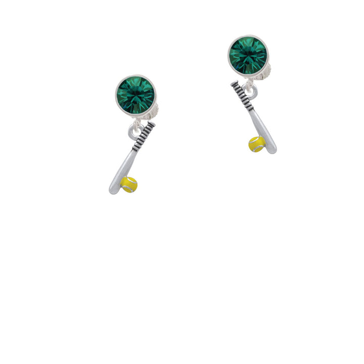 Enamel Softball and Bat Crystal Clip On Earrings Image 6