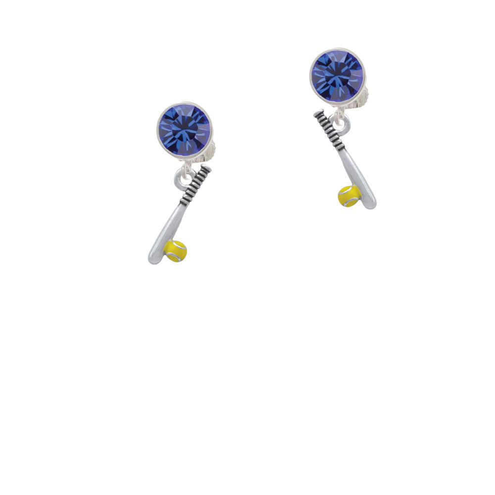 Enamel Softball and Bat Crystal Clip On Earrings Image 7