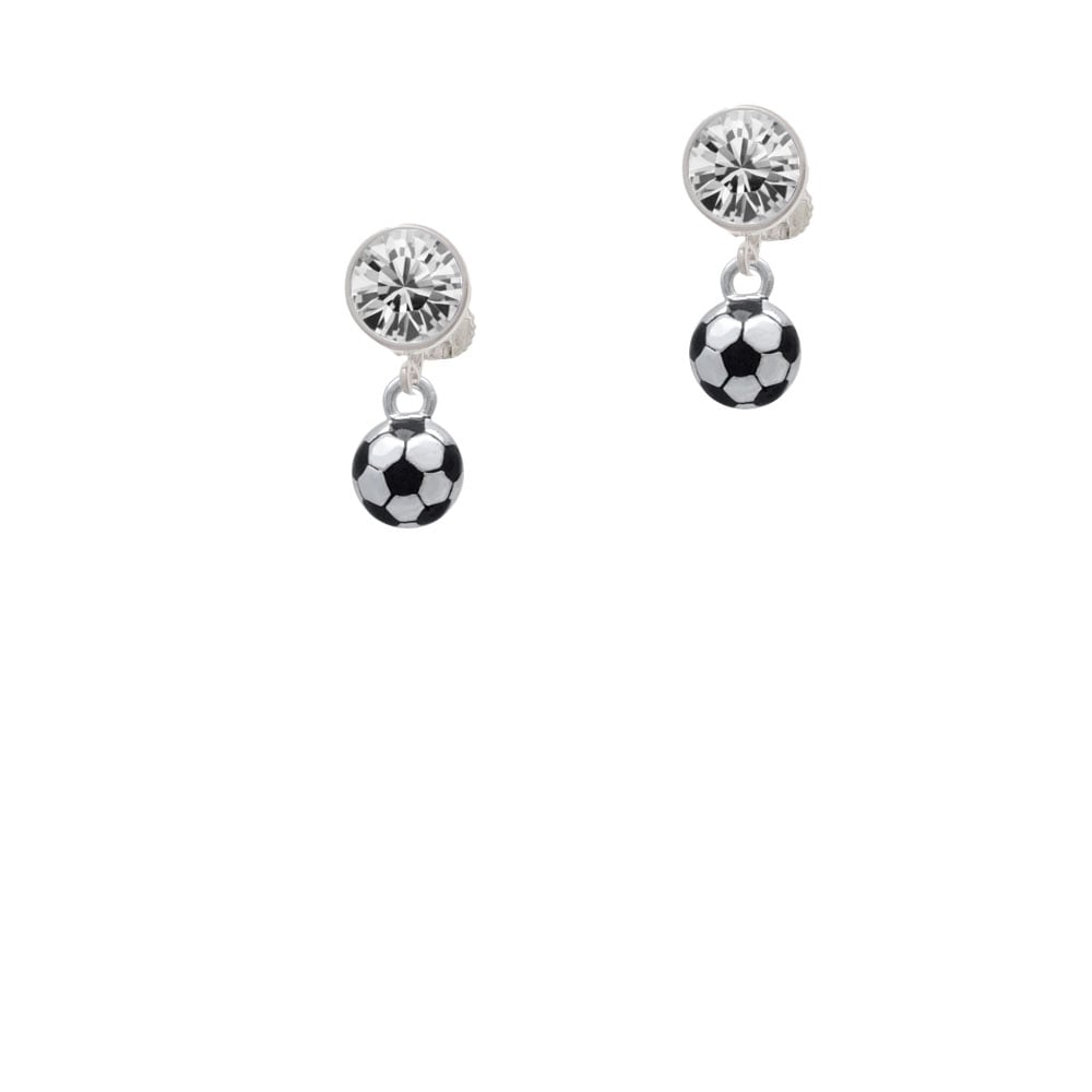 3-D Soccer ball Crystal Clip On Earrings Image 1