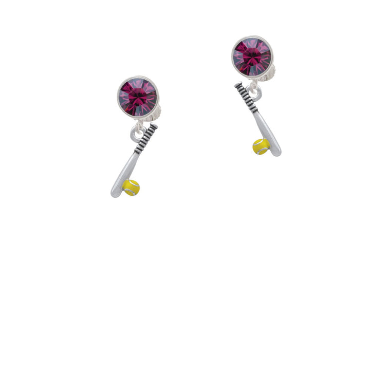 Enamel Softball and Bat Crystal Clip On Earrings Image 8