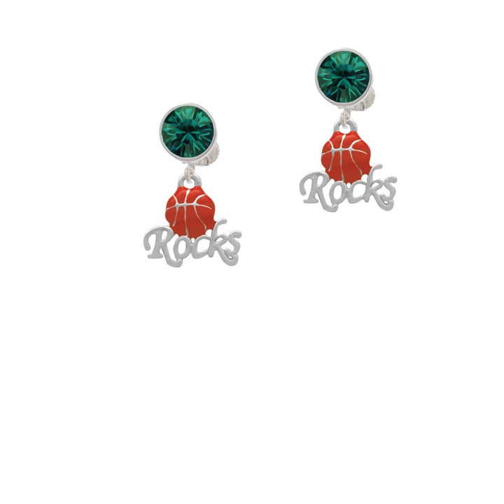 Enamel Basketball Rocks Crystal Clip On Earrings Image 1