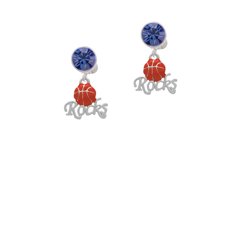 Enamel Basketball Rocks Crystal Clip On Earrings Image 1