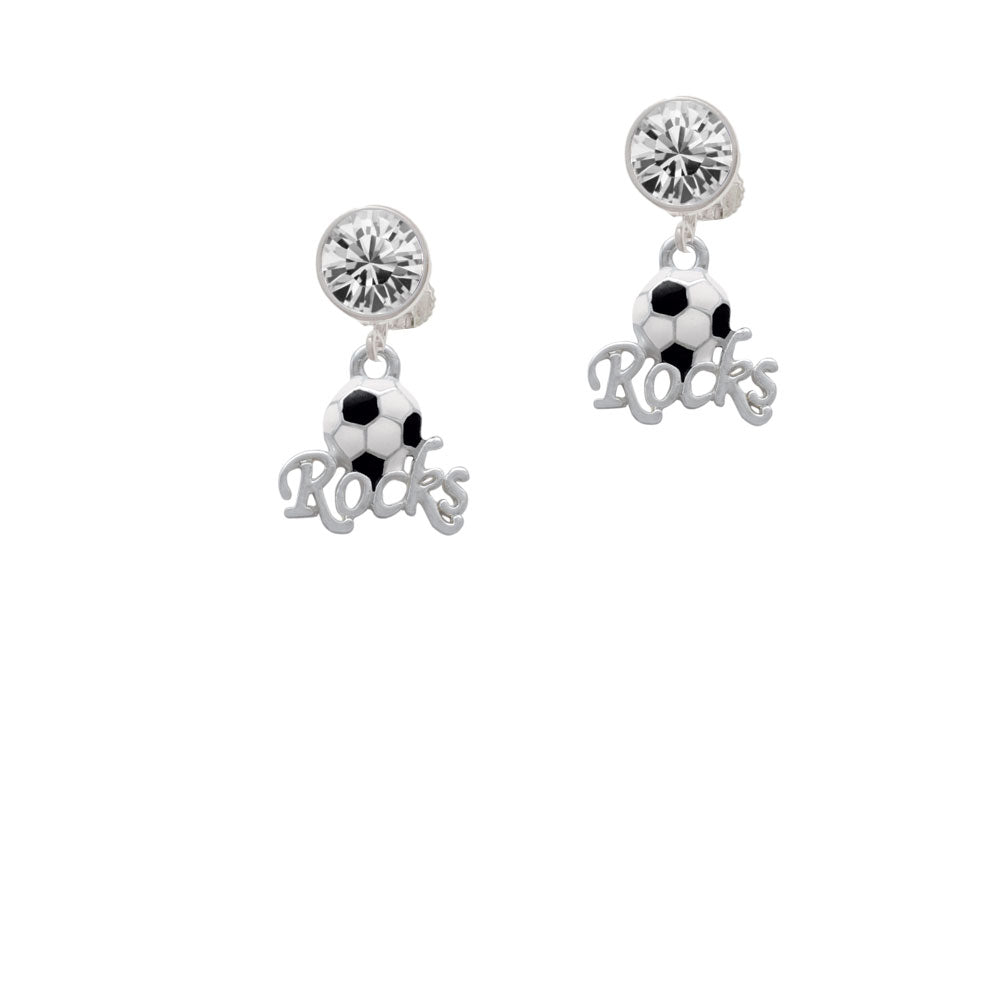 Enamel Soccer ball Rocks Crystal Clip On Earrings Image 2