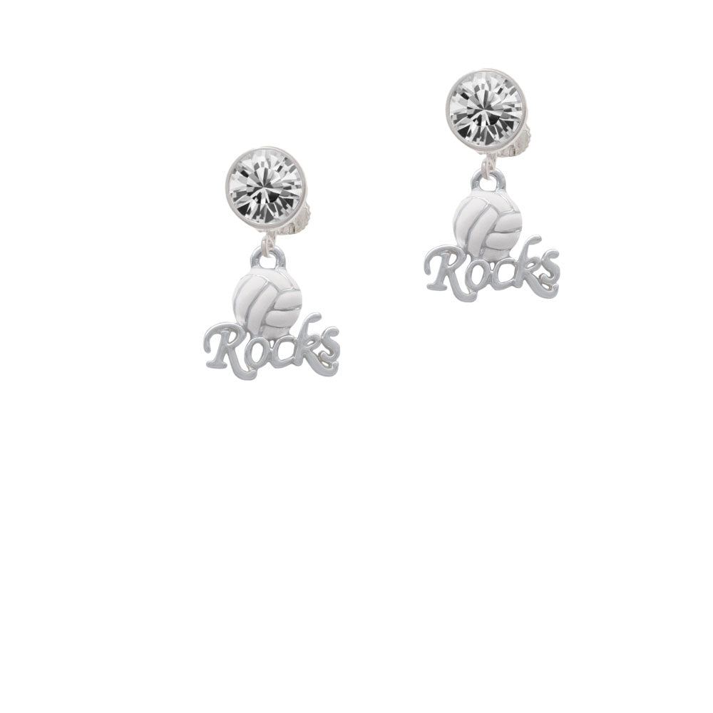 Enamel Volleyball Rocks Crystal Clip On Earrings Image 2