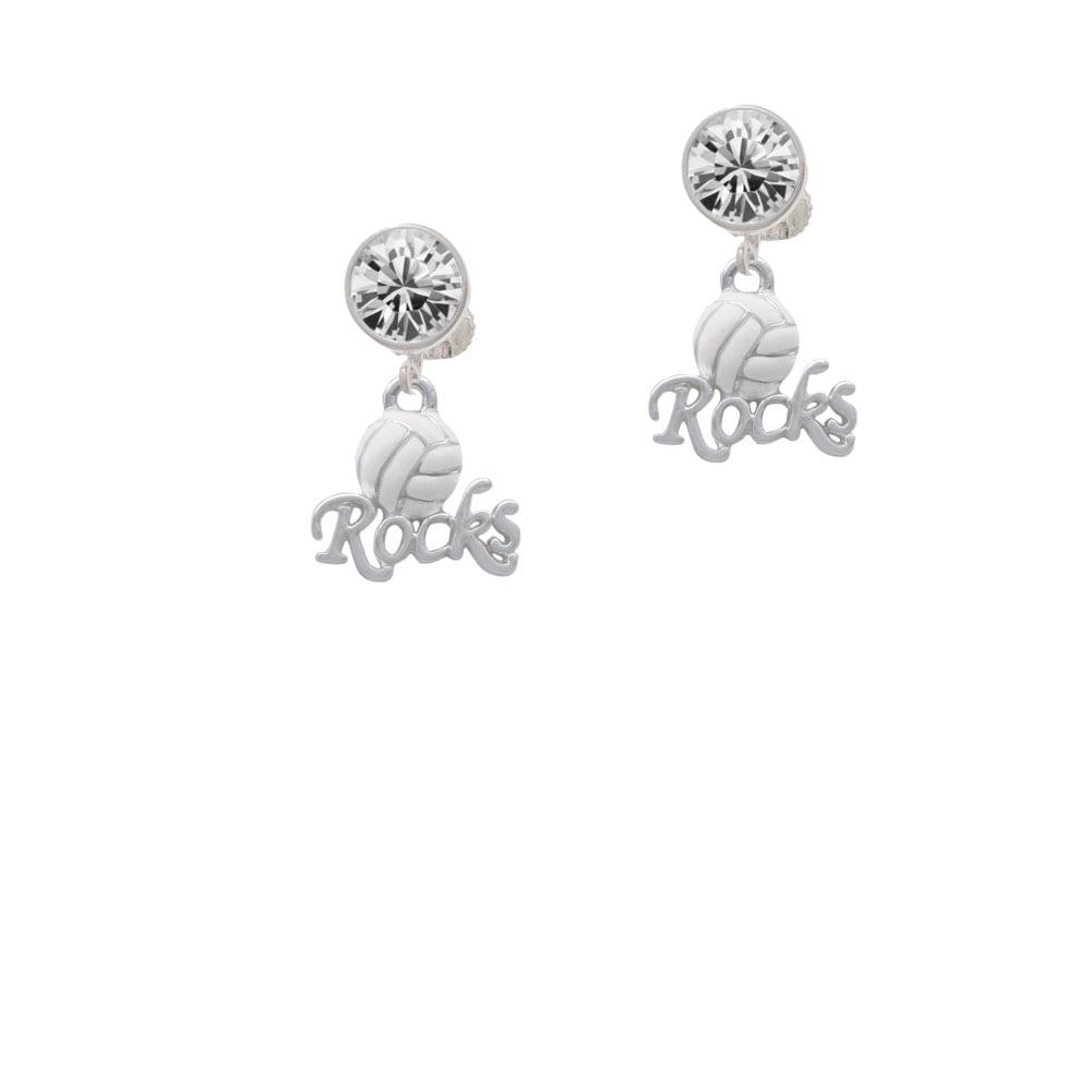 Enamel Volleyball Rocks Crystal Clip On Earrings Image 1