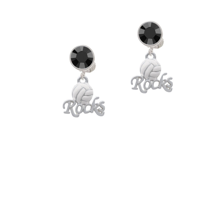 Enamel Volleyball Rocks Crystal Clip On Earrings Image 3