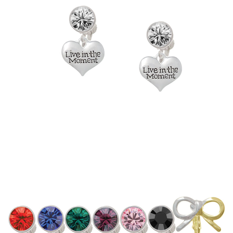 Live in the Moment Heart Crystal Clip On Earrings Image 1