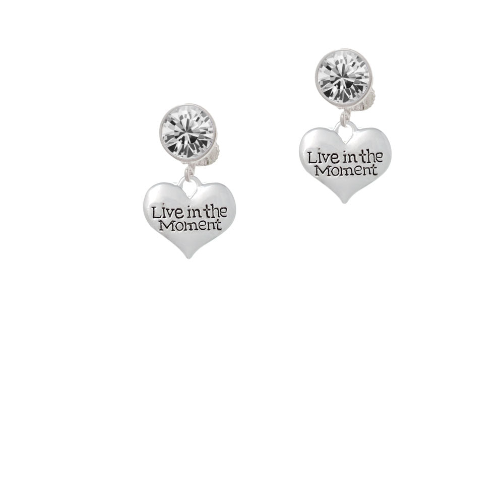 Live in the Moment Heart Crystal Clip On Earrings Image 2