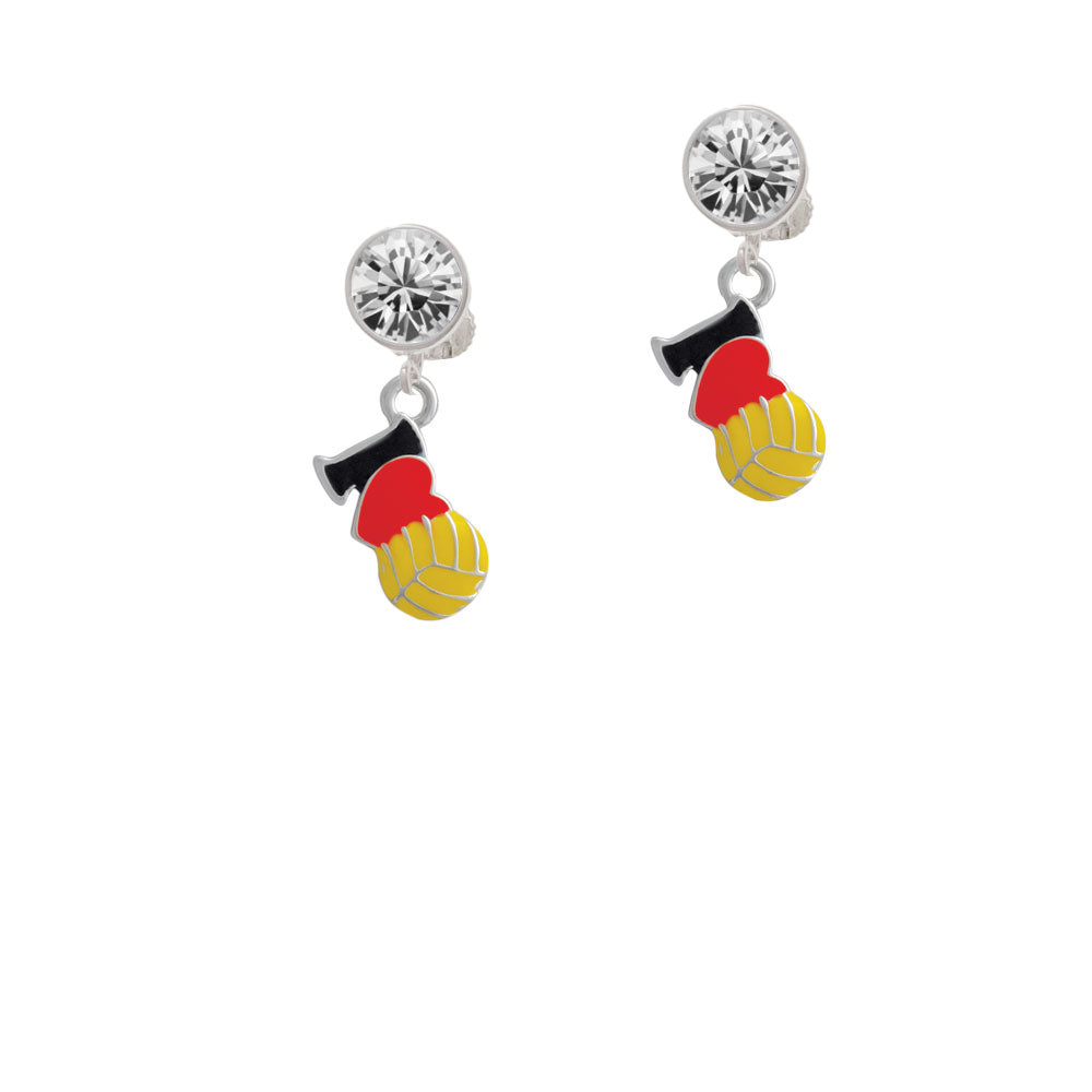 I Love Water polo - Red Heart Crystal Clip On Earrings Image 2