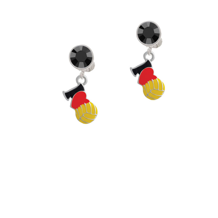 I Love Water polo - Red Heart Crystal Clip On Earrings Image 3