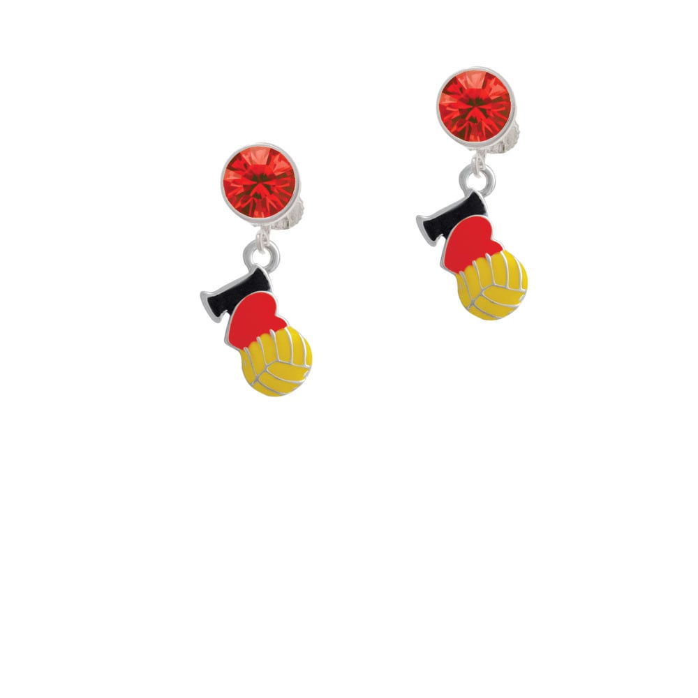 I Love Water polo - Red Heart Crystal Clip On Earrings Image 4