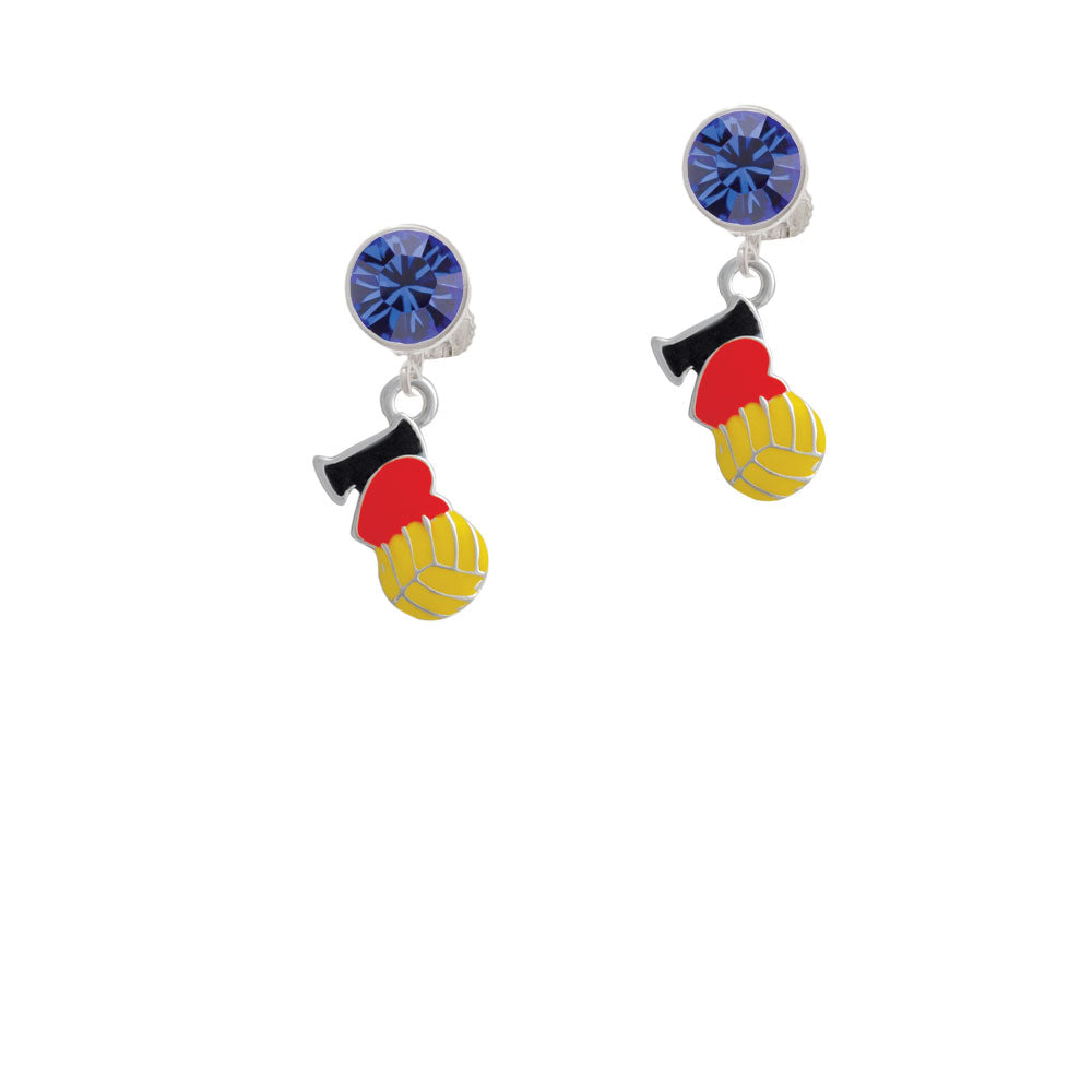 I Love Water polo - Red Heart Crystal Clip On Earrings Image 7