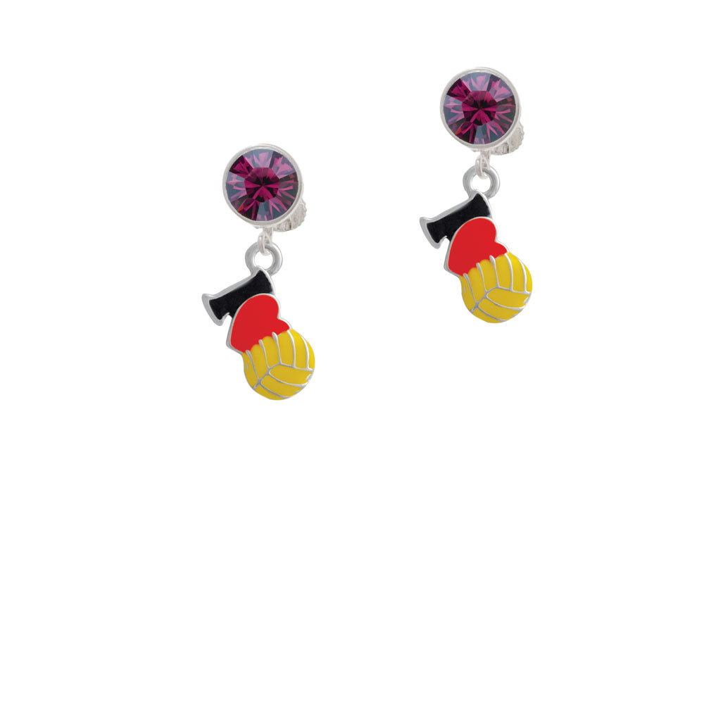 I Love Water polo - Red Heart Crystal Clip On Earrings Image 8