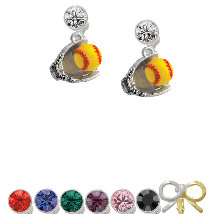 Extra Large Softball and Glove Crystal Clip On Earrings Image 1