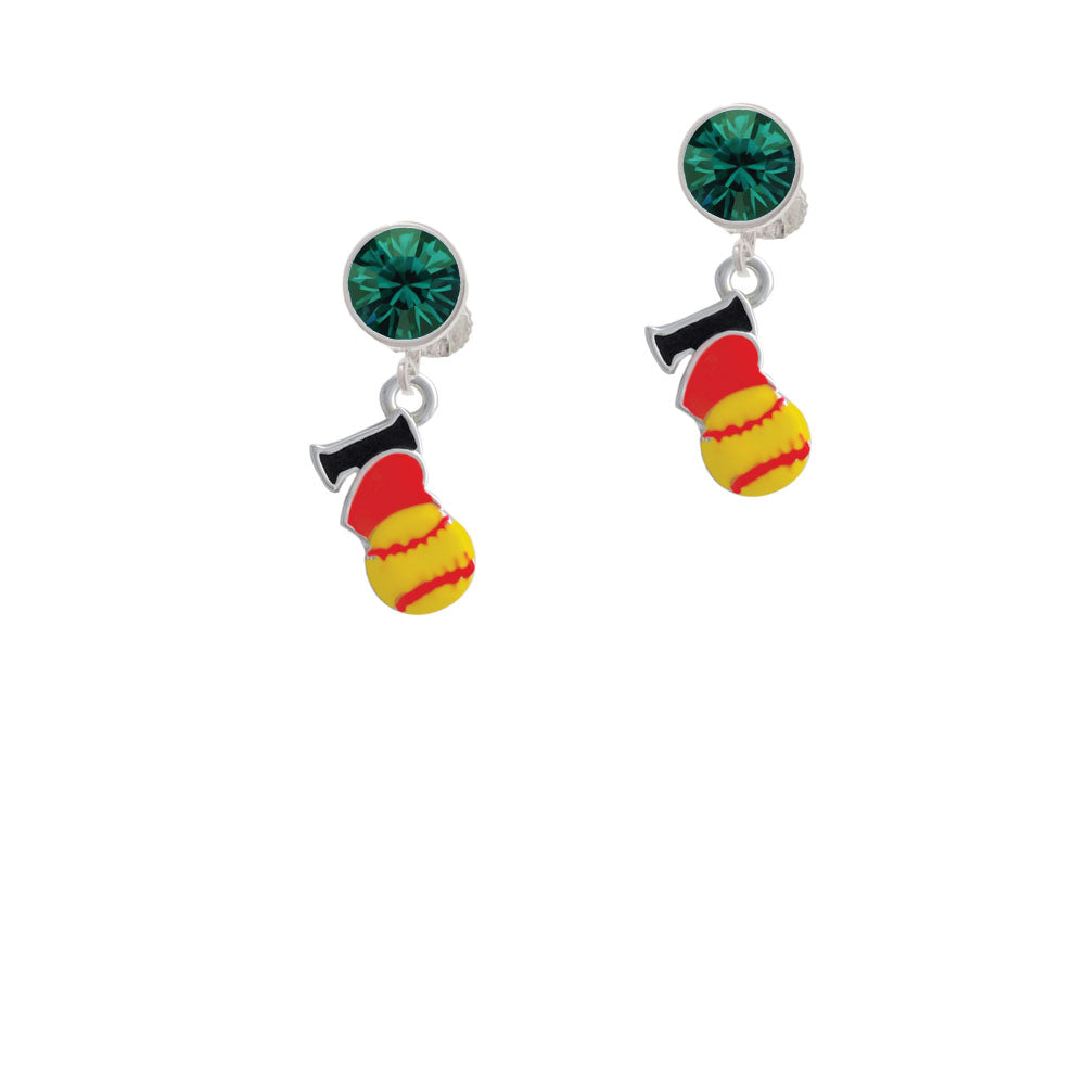 I love Softball - Red Heart Crystal Clip On Earrings Image 6