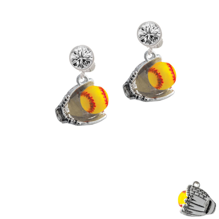 Extra Large Softball and Glove Crystal Clip On Earrings Image 2