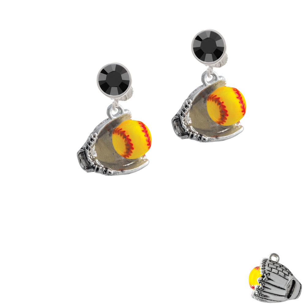 Extra Large Softball and Glove Crystal Clip On Earrings Image 3