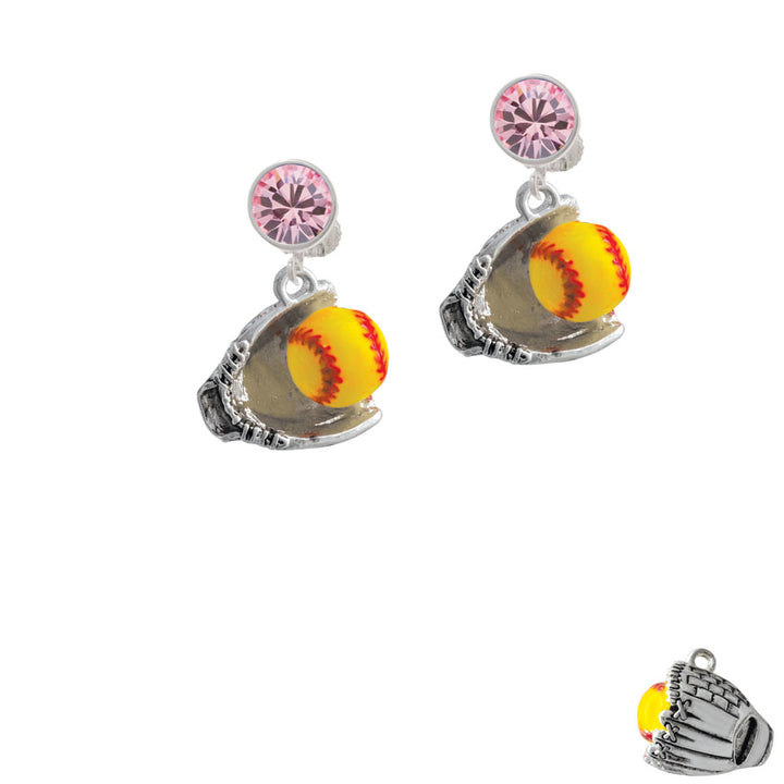 Extra Large Softball and Glove Crystal Clip On Earrings Image 4