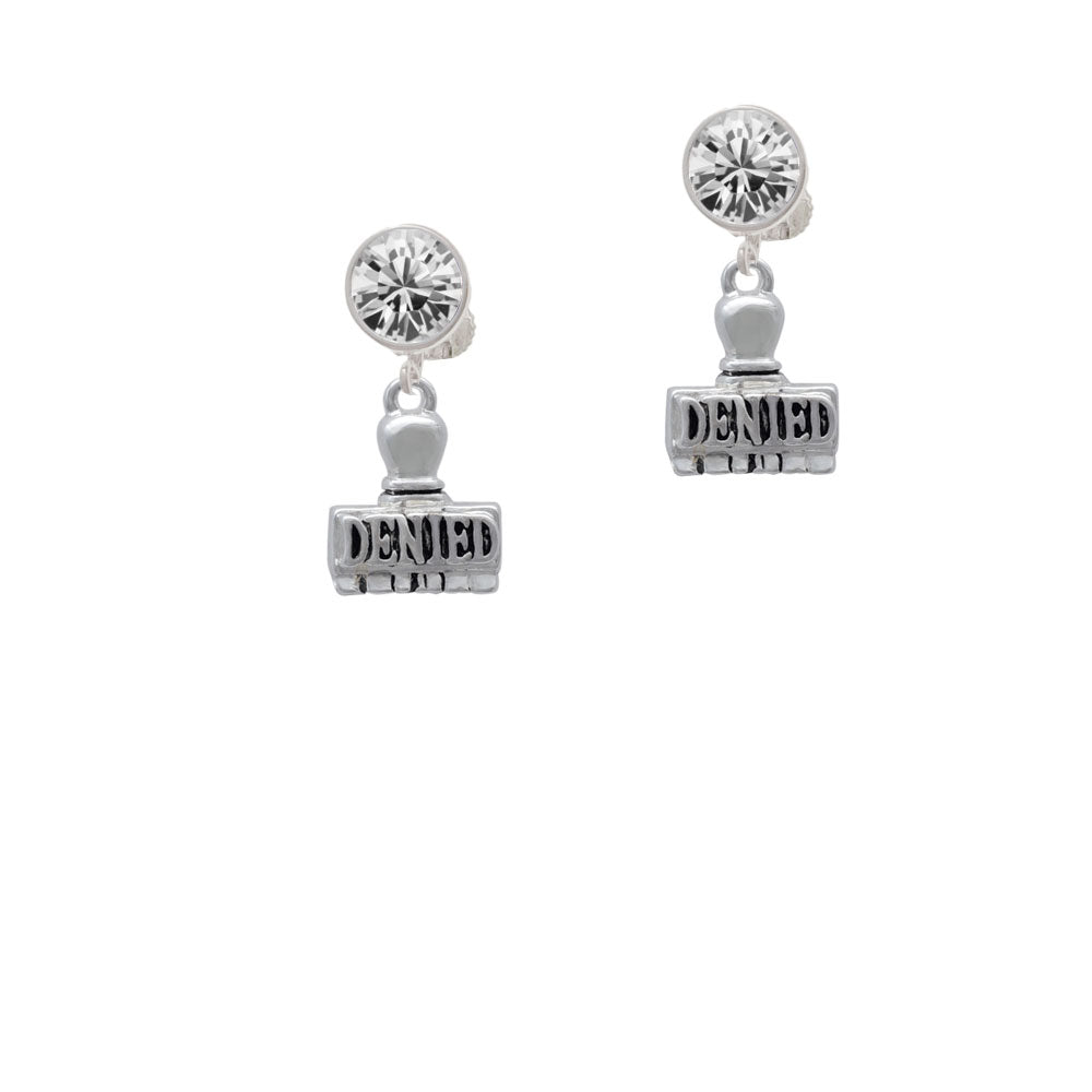 3-D Denied Stamp Crystal Clip On Earrings Image 2