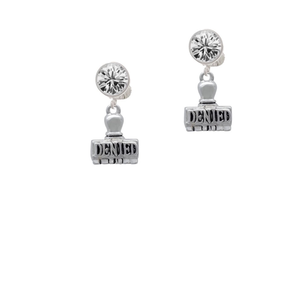 3-D Denied Stamp Crystal Clip On Earrings Image 1