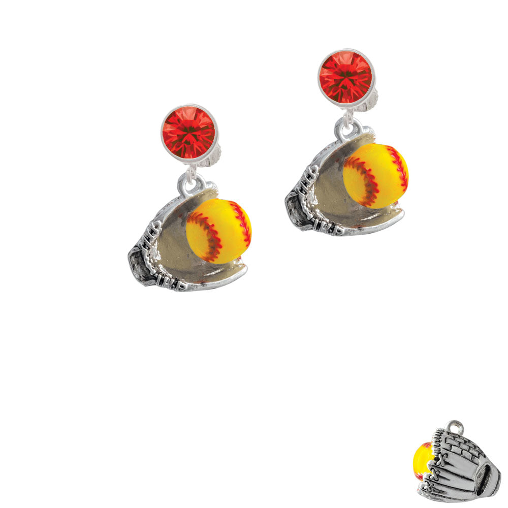 Extra Large Softball and Glove Crystal Clip On Earrings Image 4