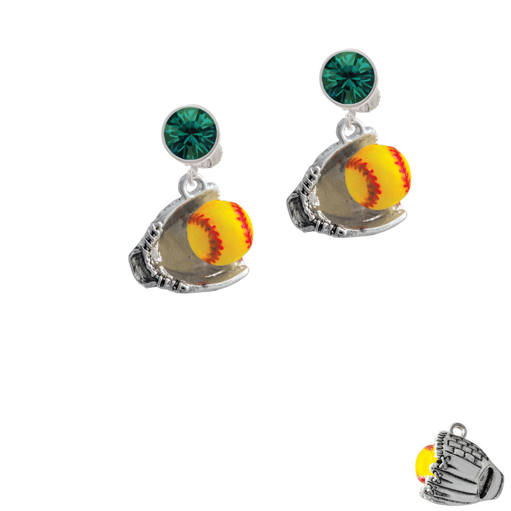 Extra Large Softball and Glove Crystal Clip On Earrings Image 6