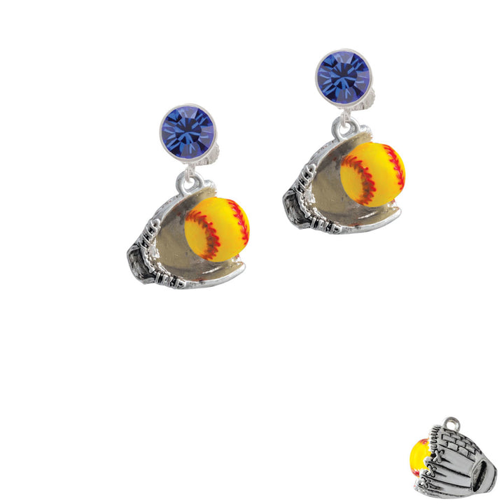 Extra Large Softball and Glove Crystal Clip On Earrings Image 7