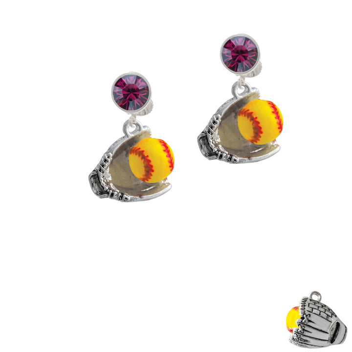 Extra Large Softball and Glove Crystal Clip On Earrings Image 8