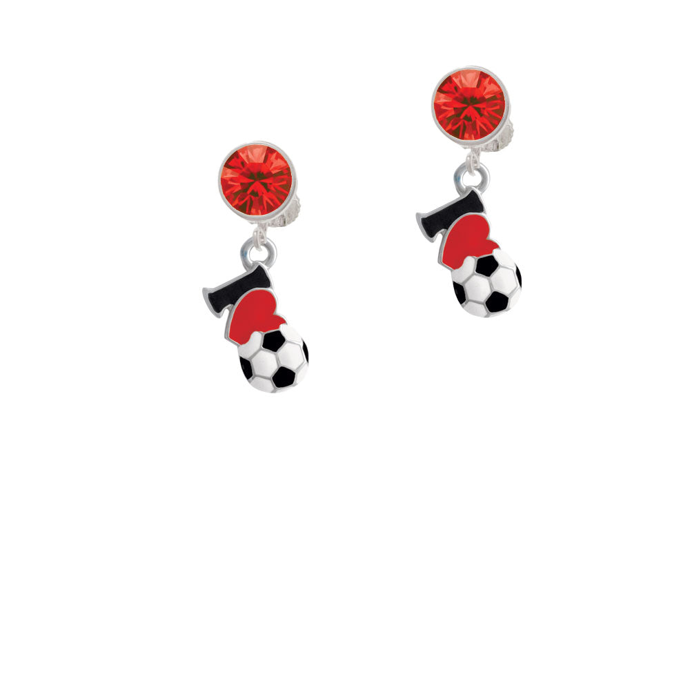 I love Soccer - Red Heart Crystal Clip On Earrings Image 4