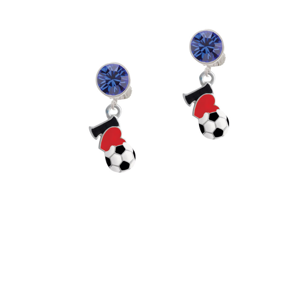 I love Soccer - Red Heart Crystal Clip On Earrings Image 7