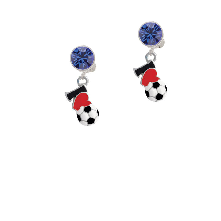 I love Soccer - Red Heart Crystal Clip On Earrings Image 7