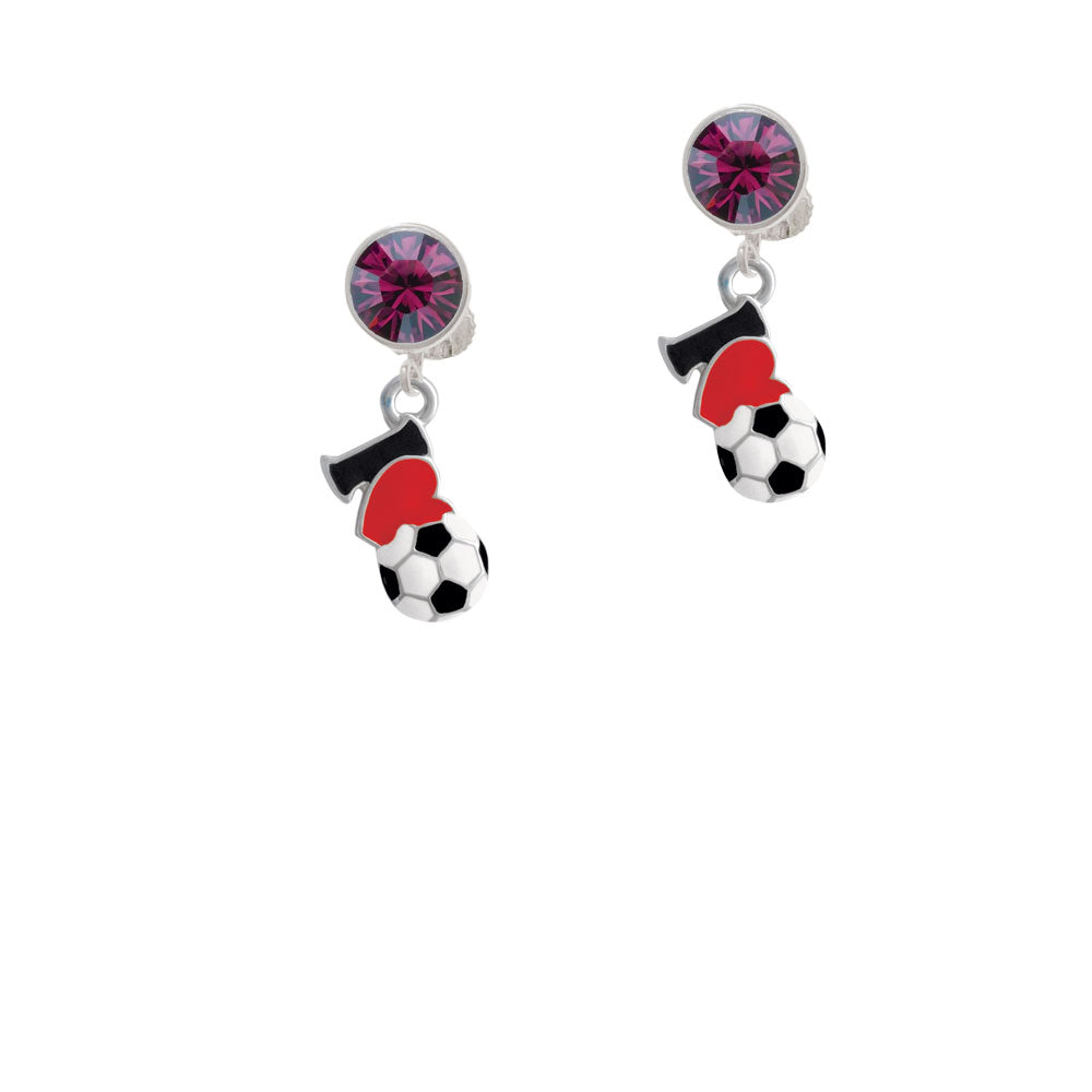 I love Soccer - Red Heart Crystal Clip On Earrings Image 8