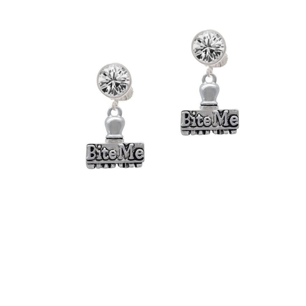 3-D Bite Me Stamp Crystal Clip On Earrings Image 2