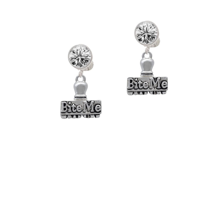 3-D Bite Me Stamp Crystal Clip On Earrings Image 1