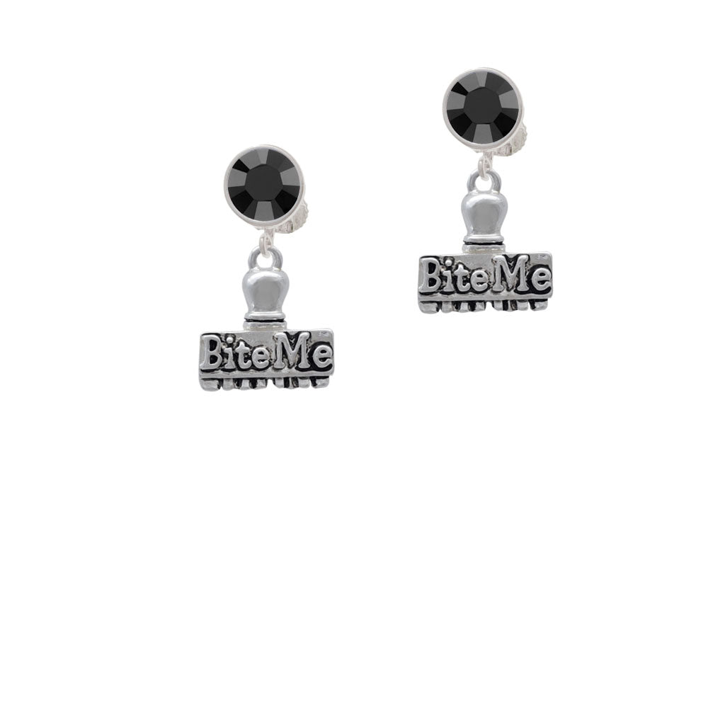 3-D Bite Me Stamp Crystal Clip On Earrings Image 3